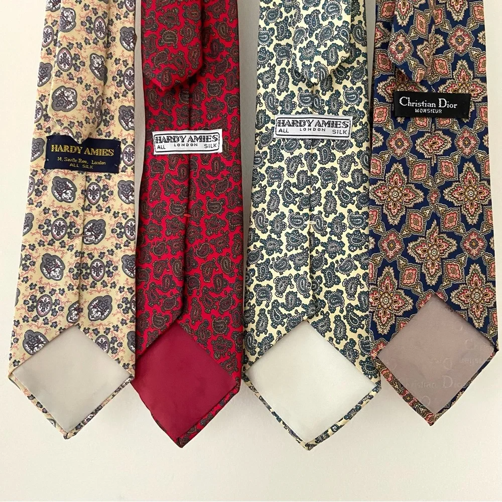 Lot of 4 Luxury Designer All Silk Ties Hardy Amies Christian Dior Paisley Formal